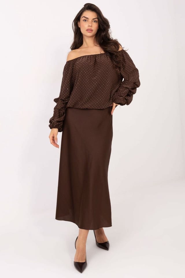 Love Lace Love Lace Women's Off Shoulder Jet Stone Viscose Blouse in Brown - 2