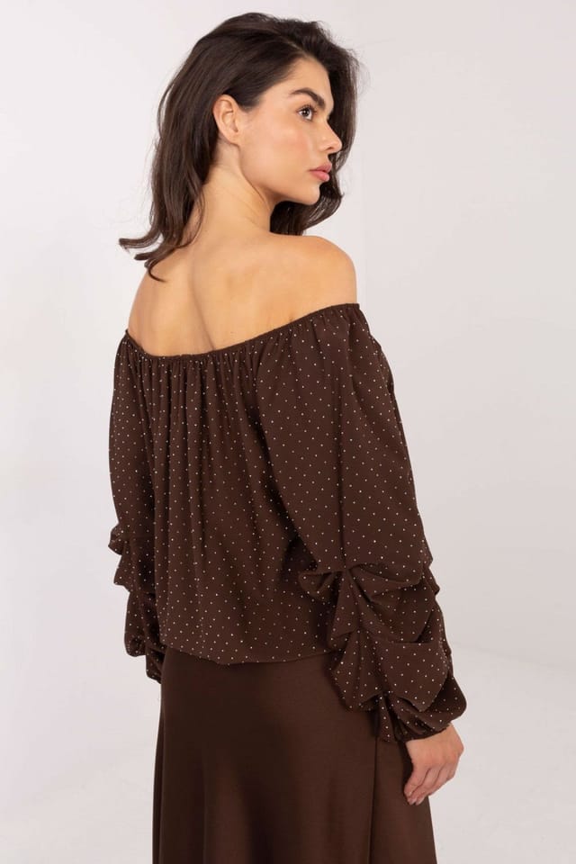 Love Lace Love Lace Women's Off Shoulder Jet Stone Viscose Blouse in Brown - 3