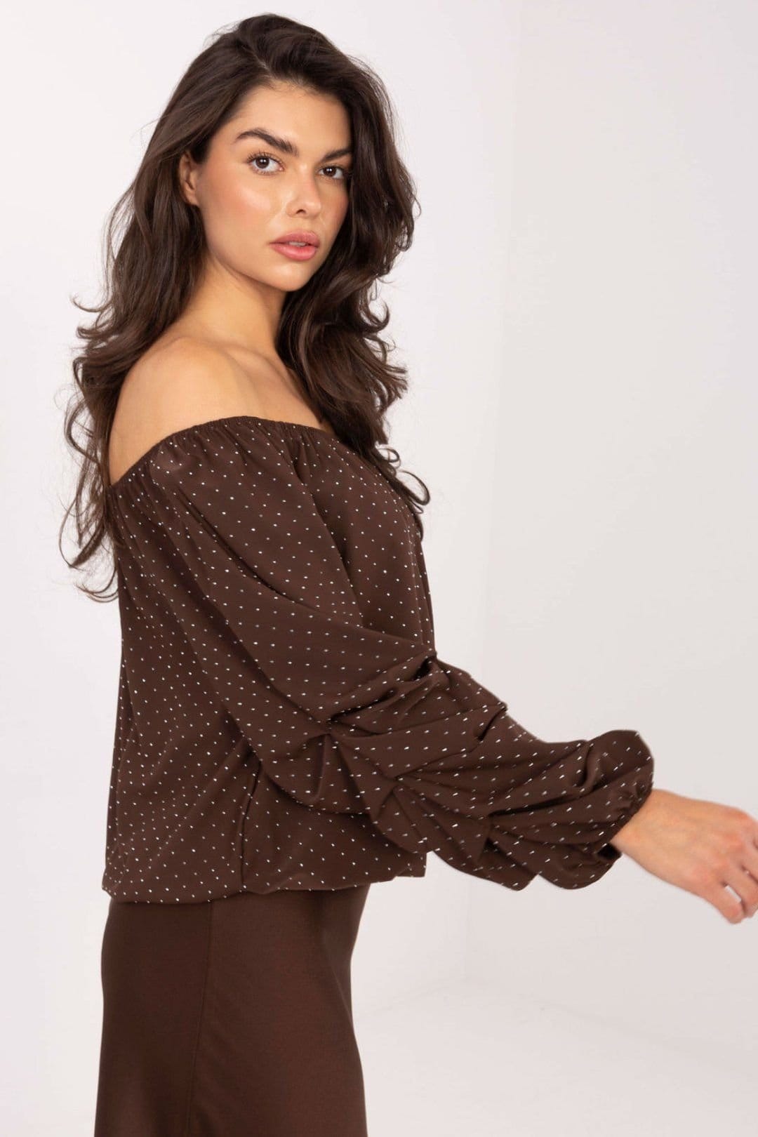 Love Lace Love Lace Women's Off Shoulder Jet Stone Viscose Blouse in Brown - 4