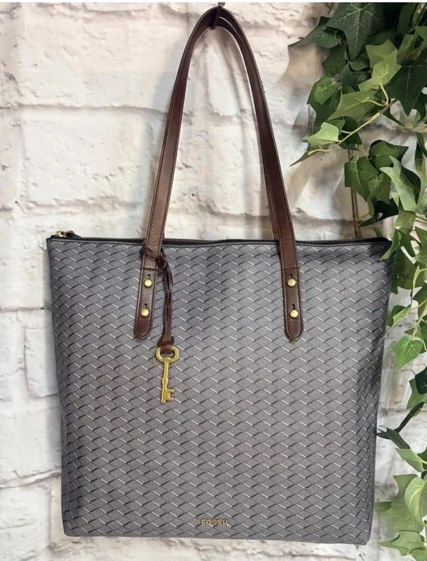 Fossil Fossil “Jenna” Large PVC Geometric Totes Bag, Grey