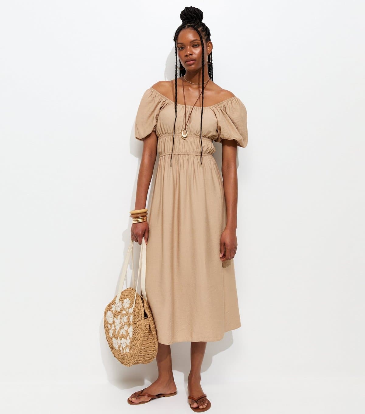 New Look Women's Camel Milkmaid Midi Dress New Look