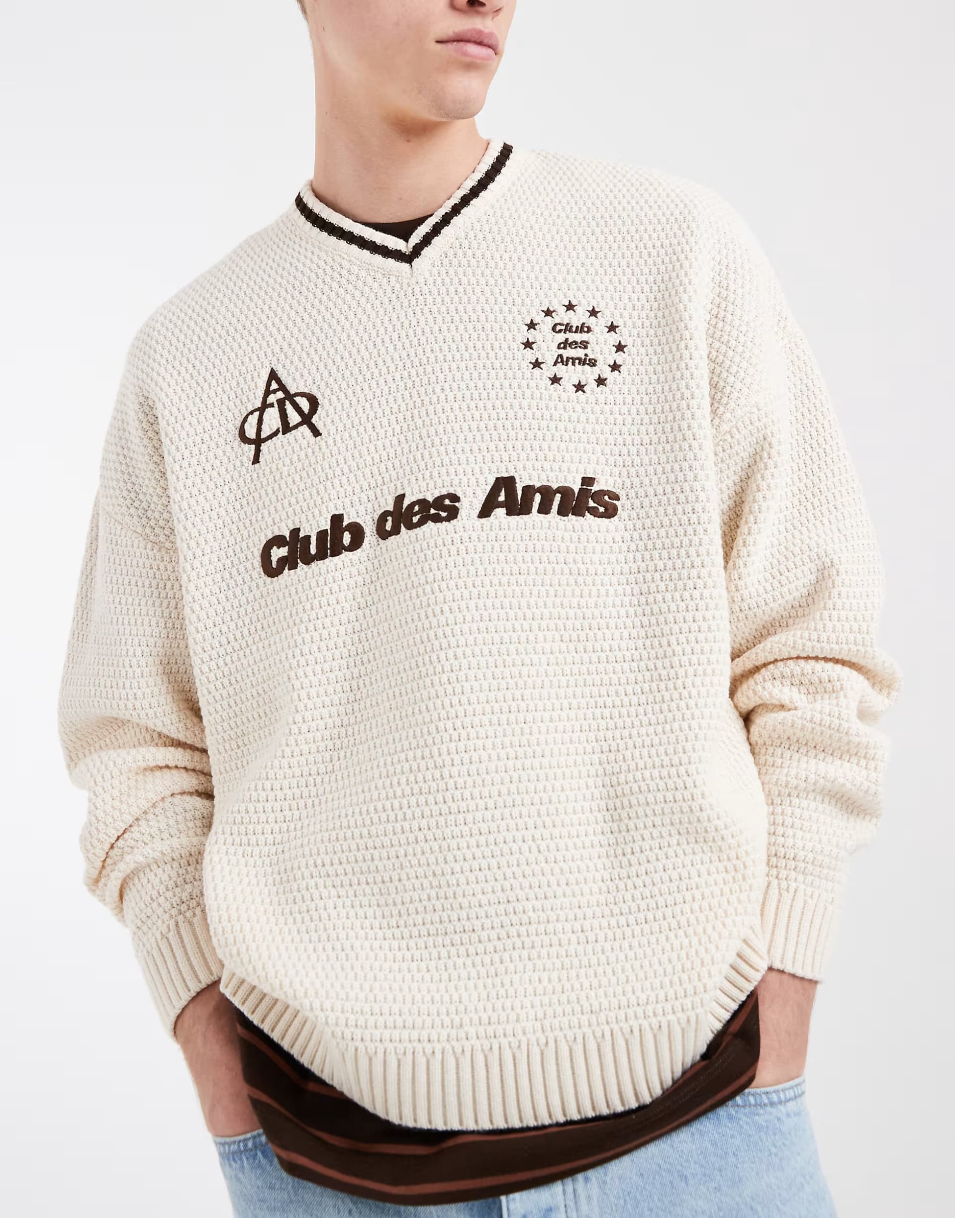 ASOS ASOS DESIGN oversized knitted jumper with club de amis graphic in ecru