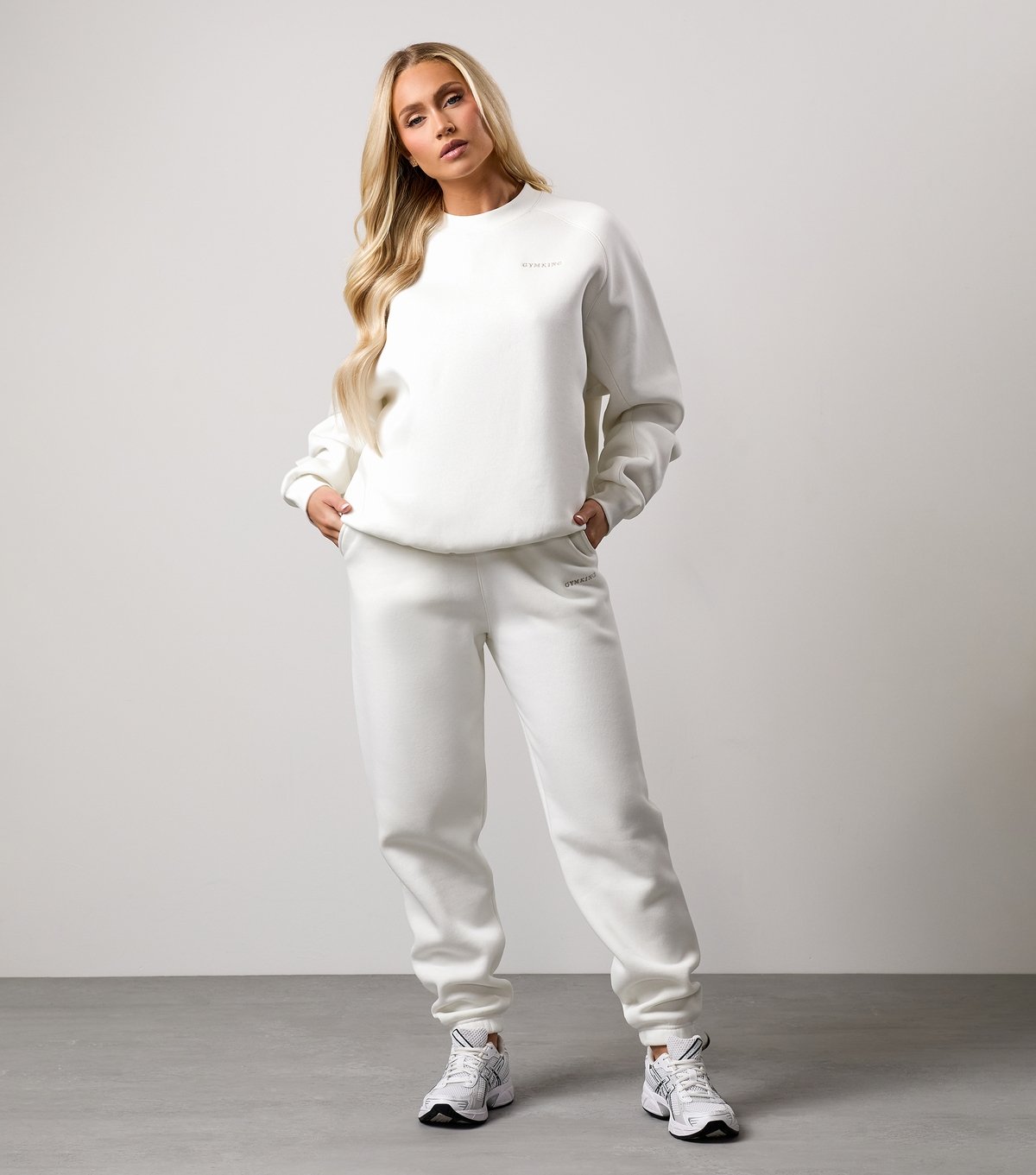 Gym King Women's Cream Logo Embroidered Jersey Joggers Gym King New Look - 2