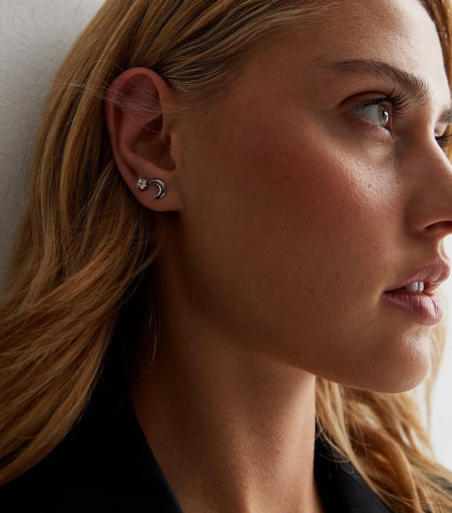 New Look 9 Pack Silver Mixed Stud Earrings New Look - 3