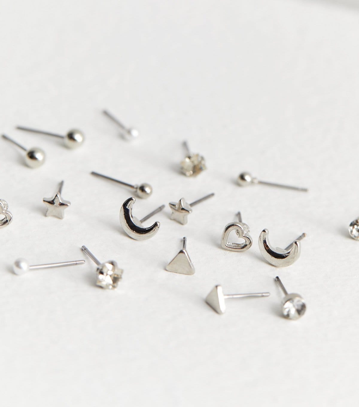 New Look 9 Pack Silver Mixed Stud Earrings New Look - 4