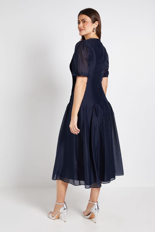 Wallis Wallis Women's Tencel Pintuck Detail Midi Dress in Navy - 3