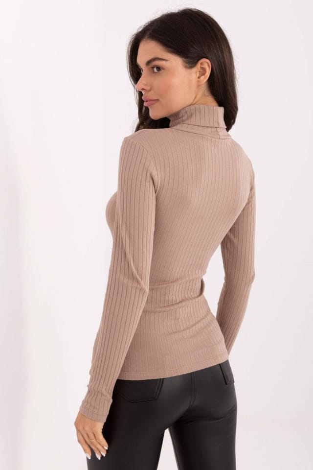 Love Lace Love Lace Women's Ribbed Cotton Turtleneck Golf Pullover in Beige - 3