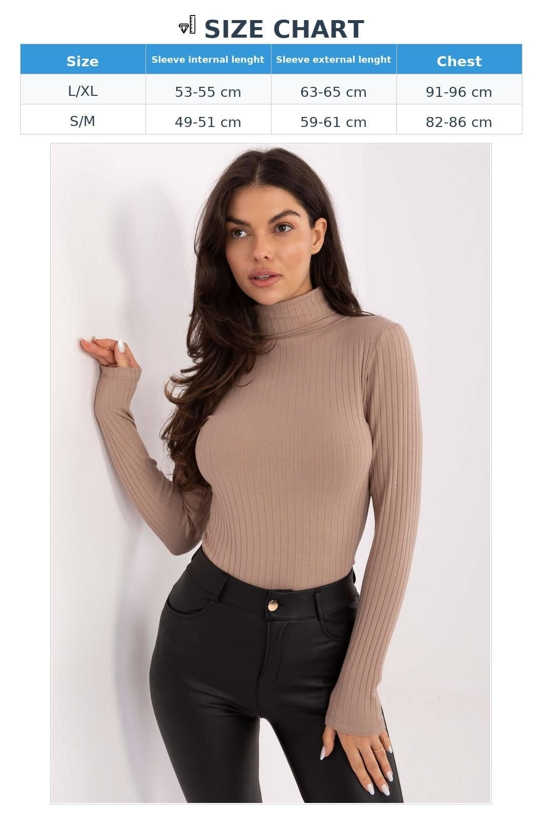 Love Lace Love Lace Women's Ribbed Cotton Turtleneck Golf Pullover in Beige - 4