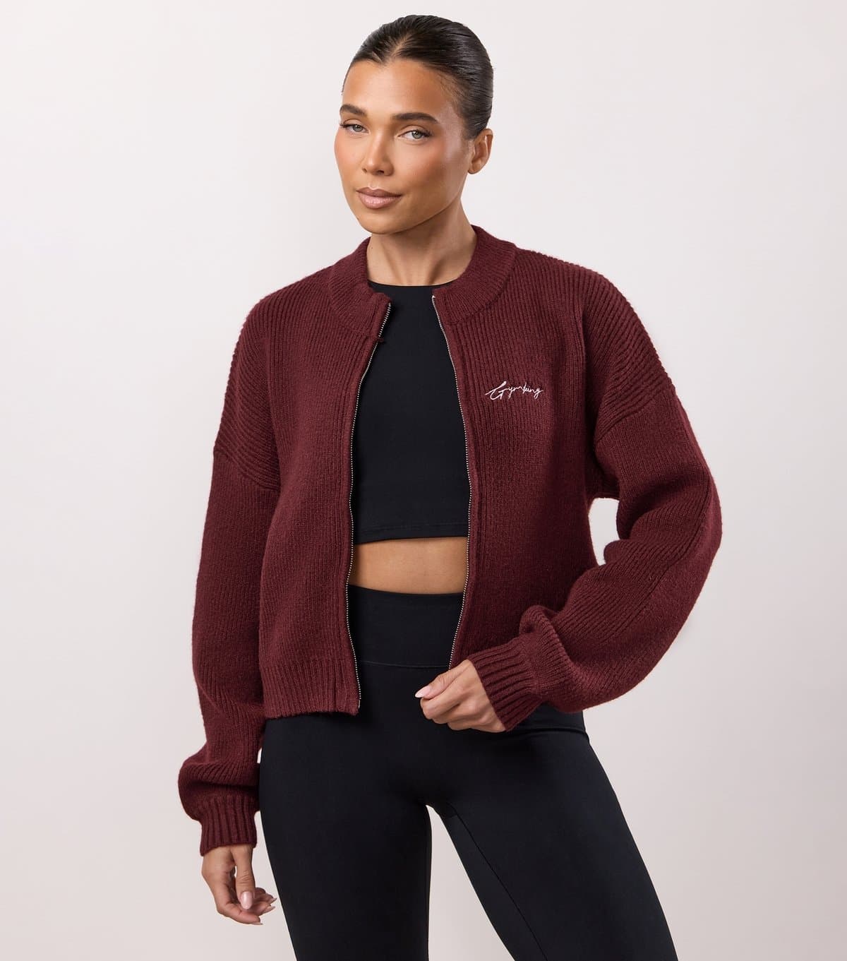 Gym King Gym King Burgundy Rib Knit Zip Jacket