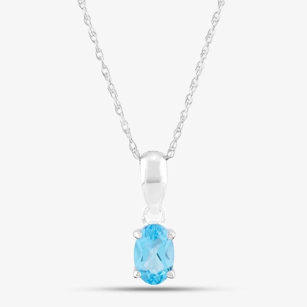 T.H.Baker T.H.Baker Women's 9ct White Gold Oval Cut Blue Topaz Necklace OJS0006P-SBT 9KW