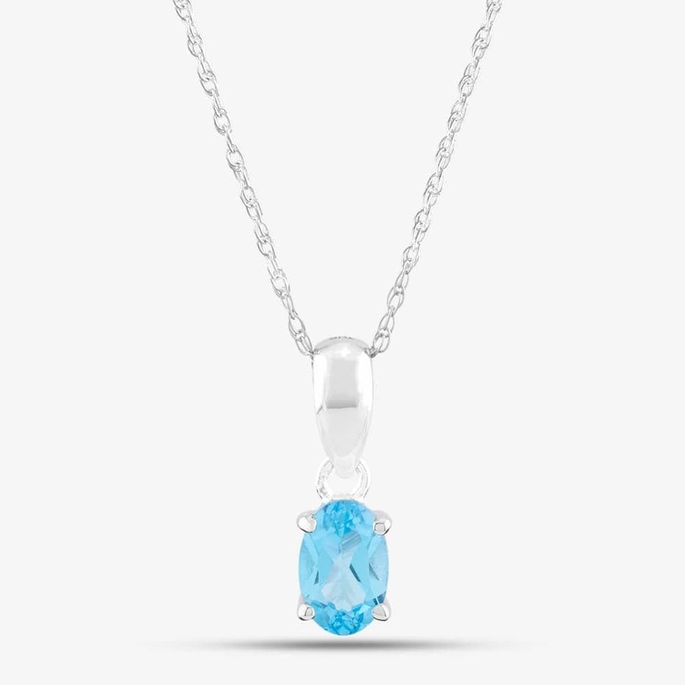 T.H.Baker T.H.Baker Women's 9ct White Gold Oval Cut Blue Topaz Necklace OJS0006P-SBT 9KW - 1