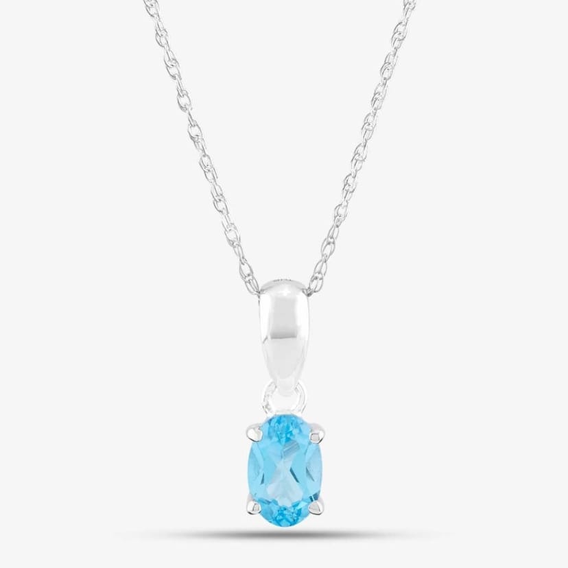 T.H.Baker T.H.Baker Women's 9ct White Gold Oval Cut Blue Topaz Necklace OJS0006P-SBT 9KW - 1