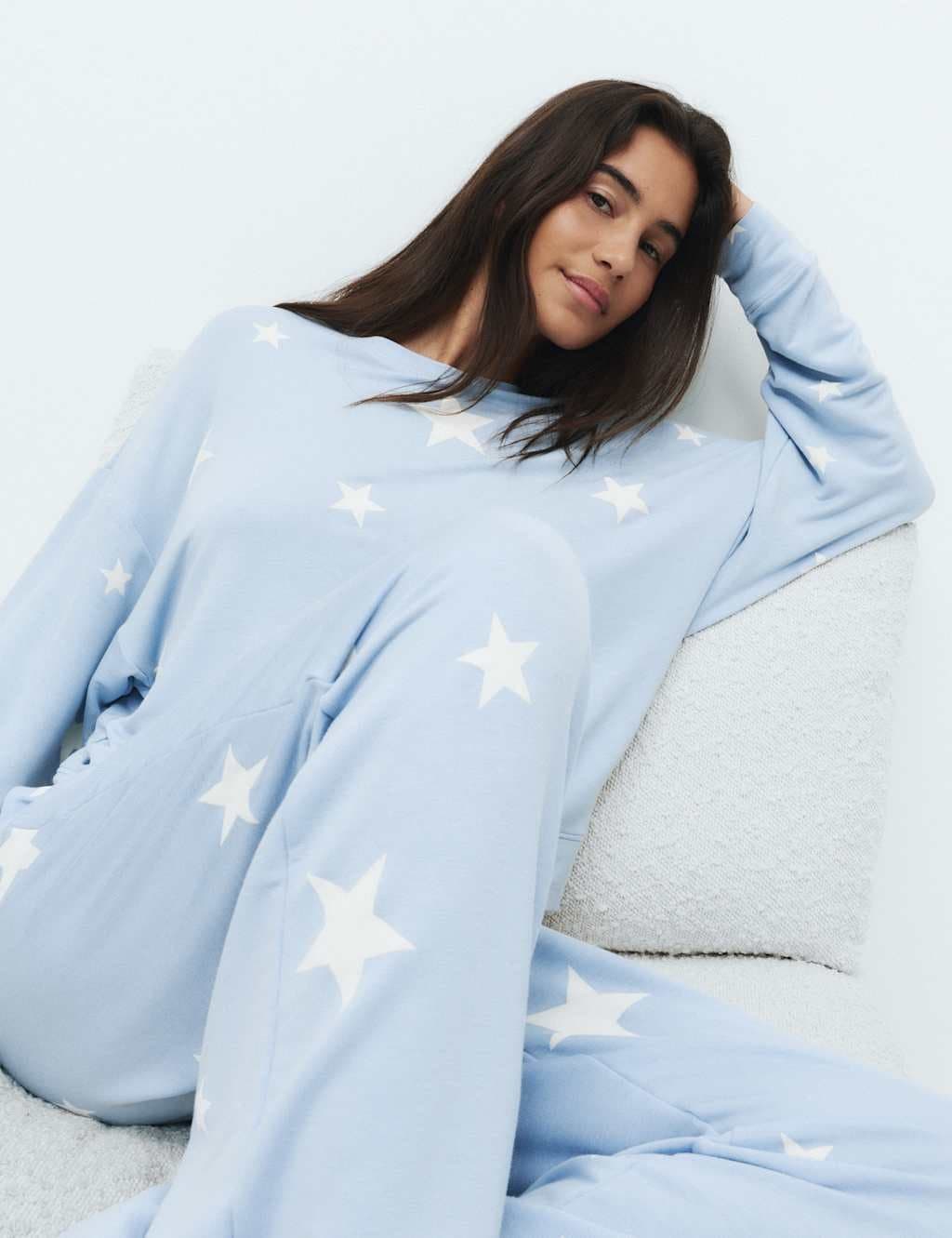 Marks & Spencer M&S Flexifit™ Printed Wide Leg Lounge Set Blue Mix