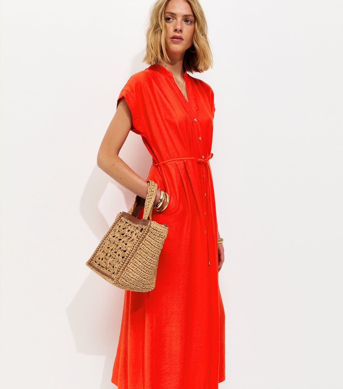 New Look Women's Bright Red Toggle Shirt Midi Dress New Look