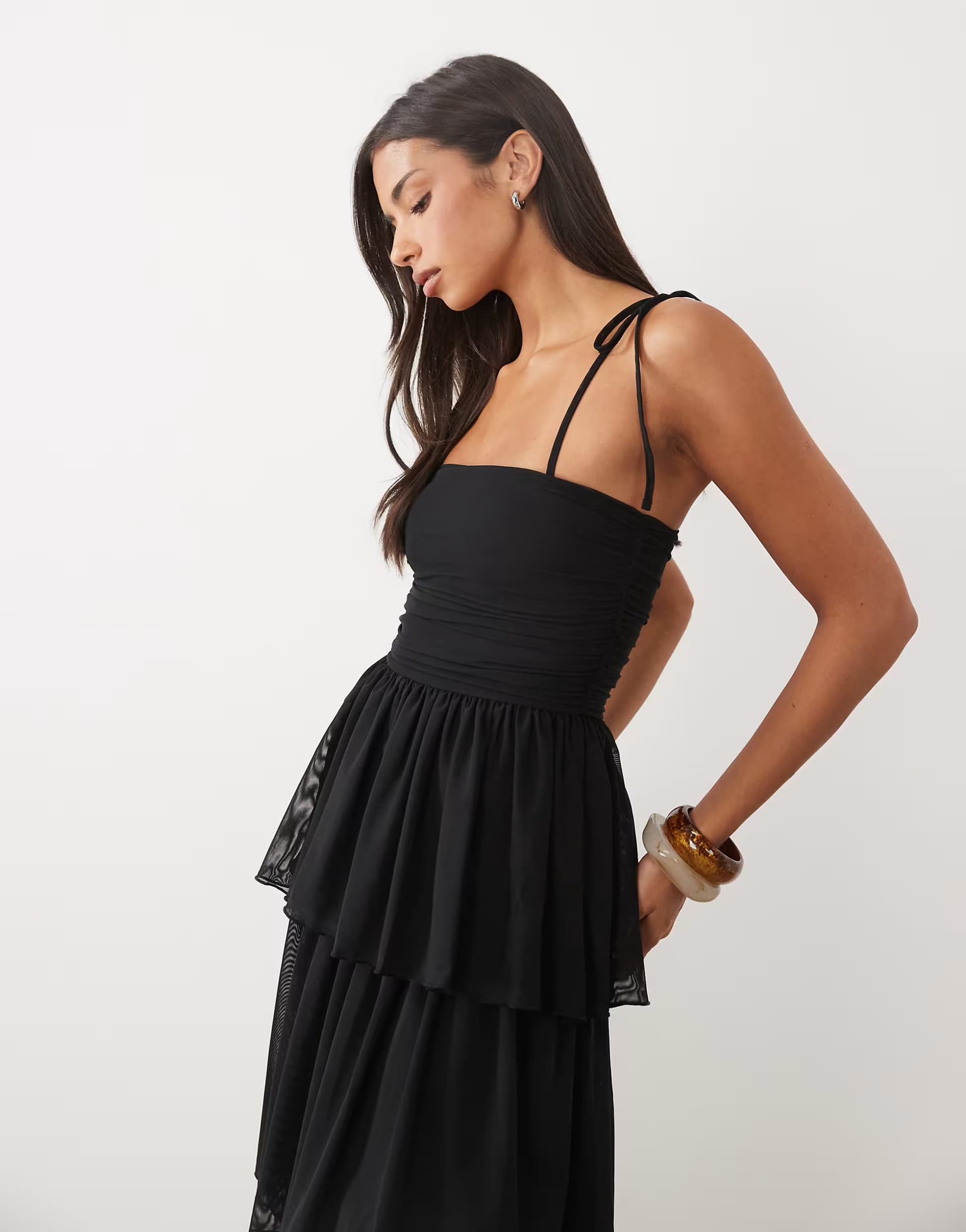 ASOS ASOS DESIGN tired mesh midaxi dress in black