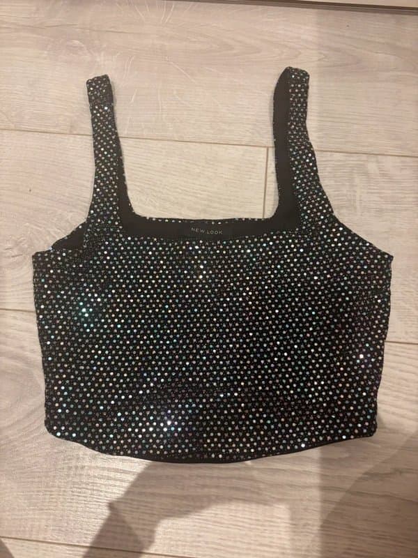 New Look sequined black new look crop top