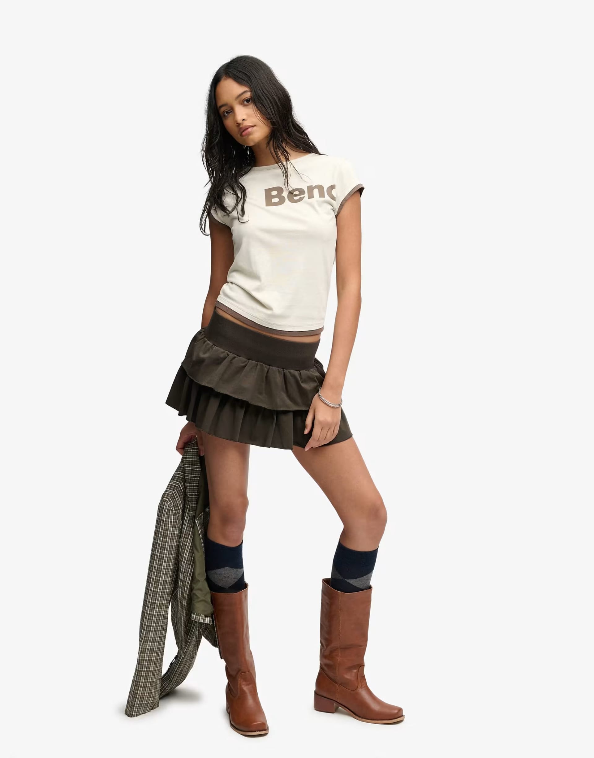 Bench x Superdry & Co Black Olive/ Chocolate Chip Tiered Skirt