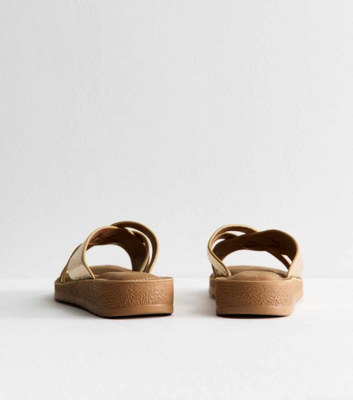 New Look Women's Wide Fit Gold Faux Leather Woven Strap Sandals Vegan New Look - 4