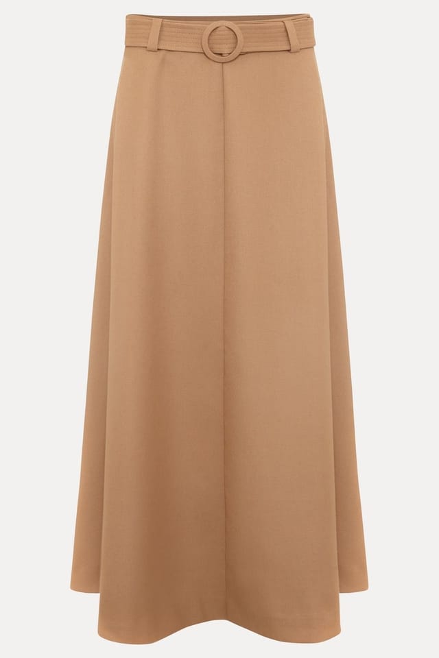 Phase Eight Phase Eight Women's Wool Blend Belted Midi Skirt in Light Tan - 2