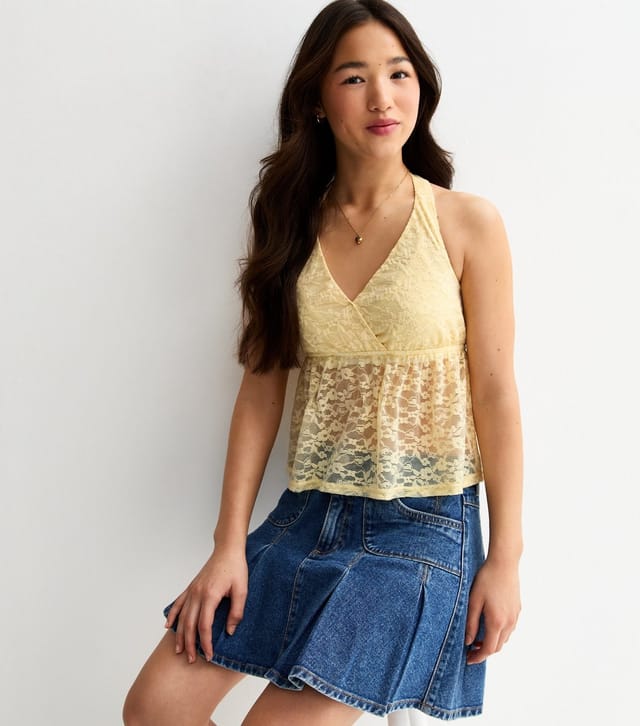 New Look Girls' Light Yellow Lace Halter Neck Top New Look - 2
