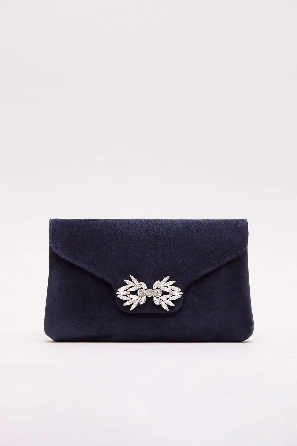 Phase Eight Phase Eight Dark Navy Suede Clutch Bag with Beaded Embellishment