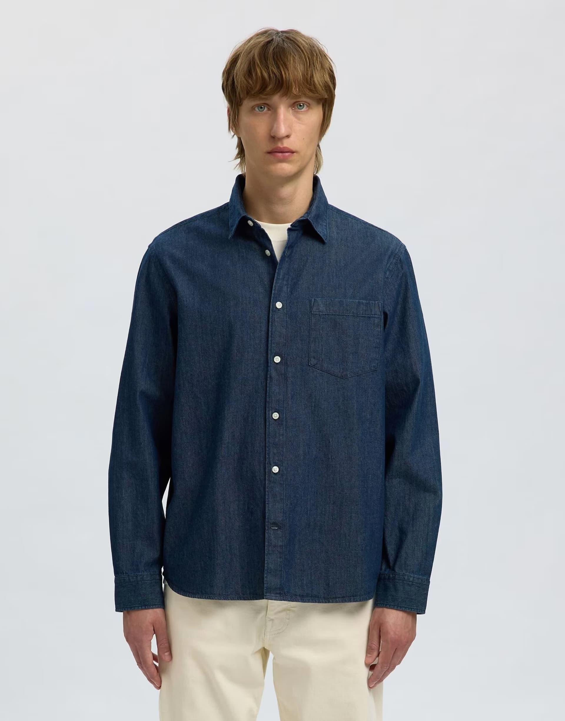 ASOS Selected 1005 cotton denim shirt in dark blue denim