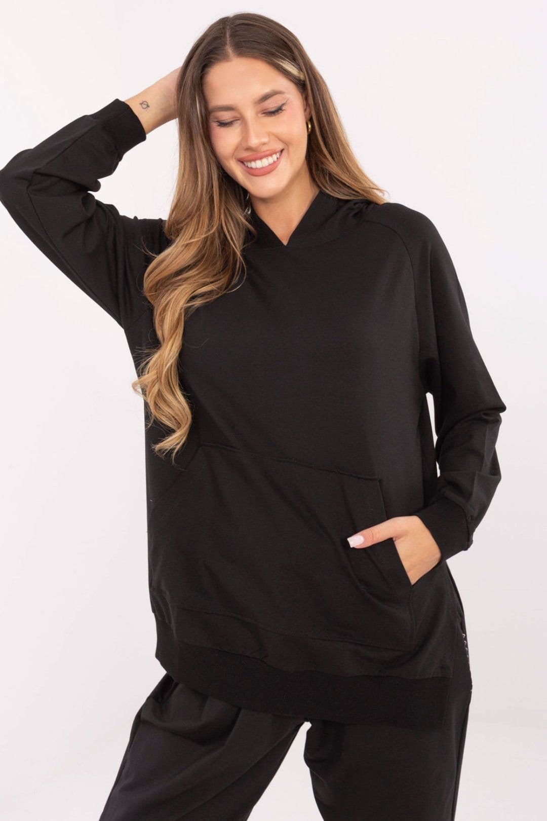 Love Lace Black Oversized Cotton Elastane Hoodie Sweatshirt