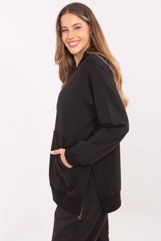 Love Lace Love Lace Women's Oversized Cotton Elastane Hoodie Sweatshirt in Black - 2