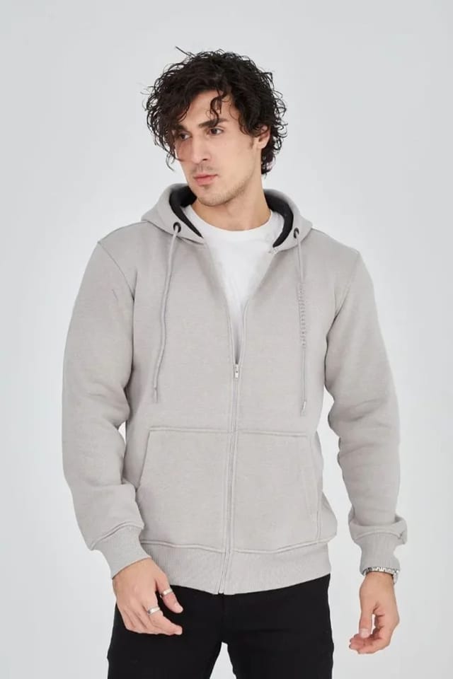 Janes Janes Men's Hooded Zipper Sweatshirt with Pocket in Grey - 2