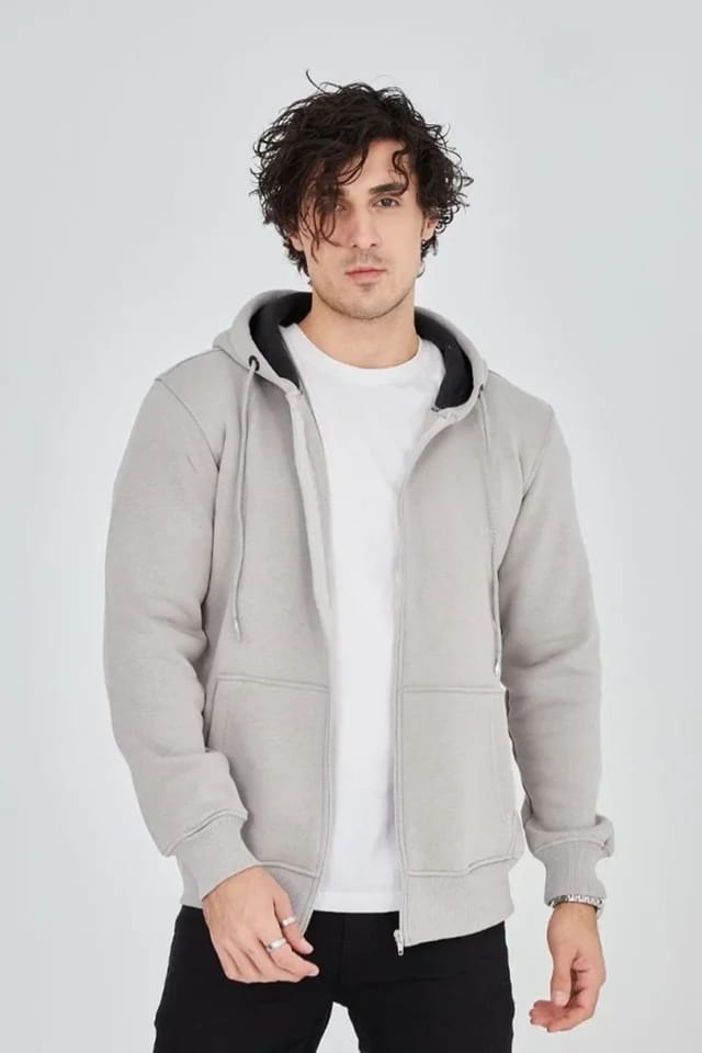Janes Janes Men's Hooded Zipper Sweatshirt with Pocket in Grey - 3