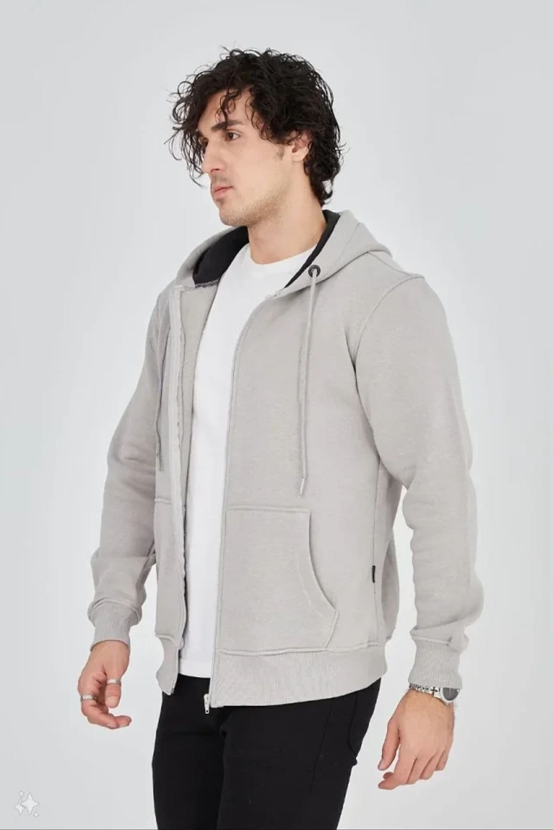 Janes Janes Men's Hooded Zipper Sweatshirt with Pocket in Grey - 4