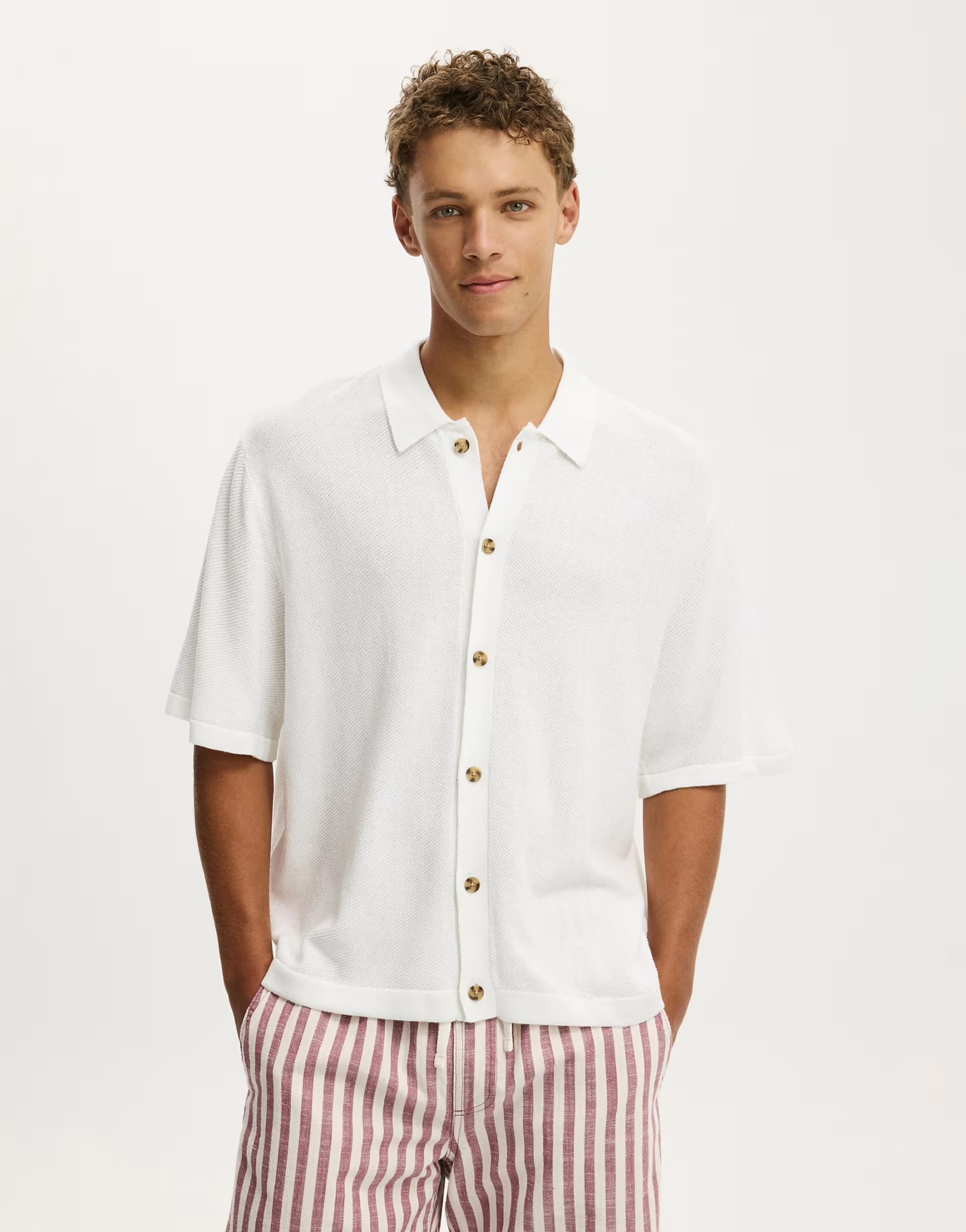 ASOS Cotton On Box fit knit shirt in white