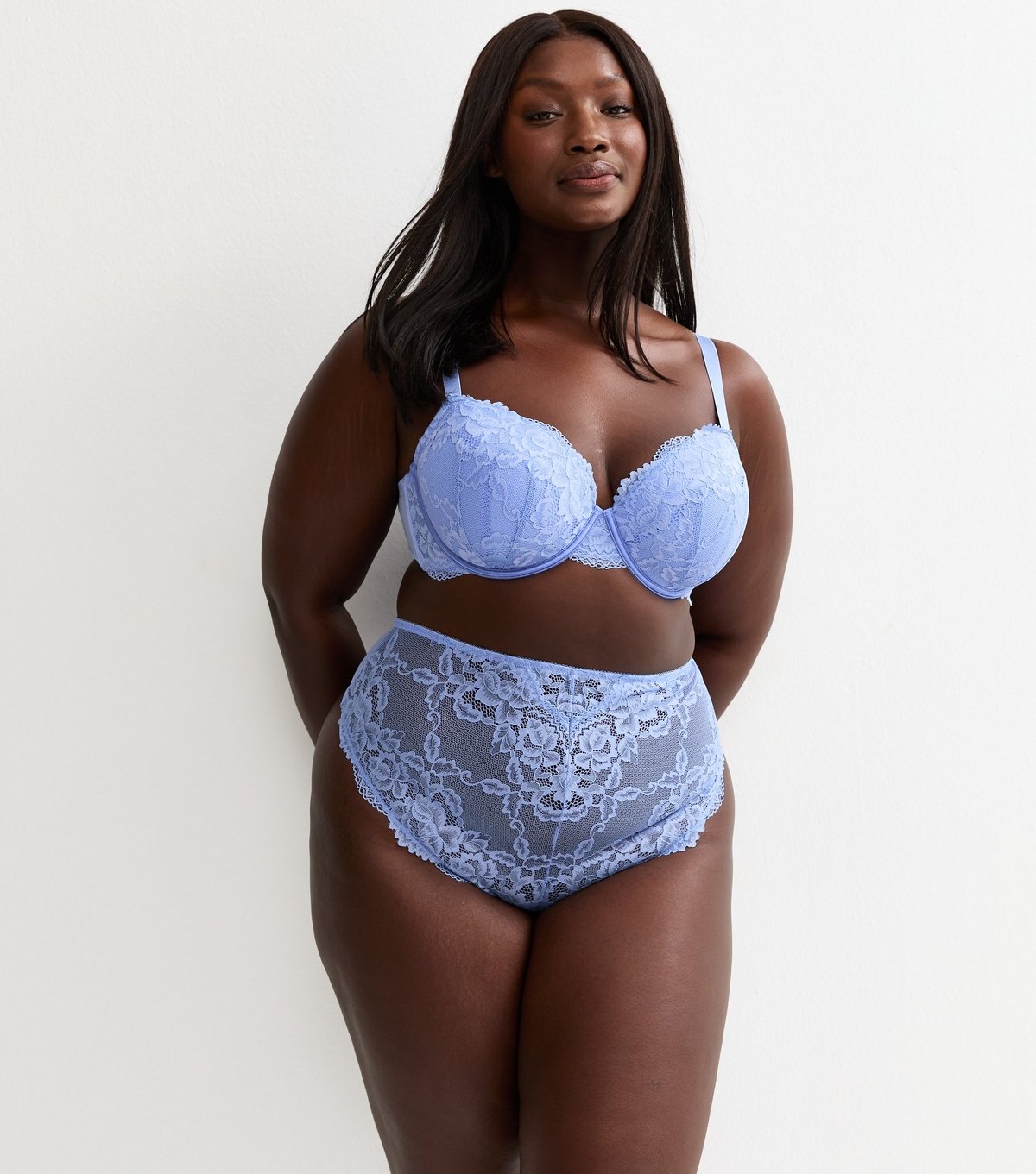 New Look Women's Plus Size Light Blue High Waisted Lace Thong Curves New Look - 3