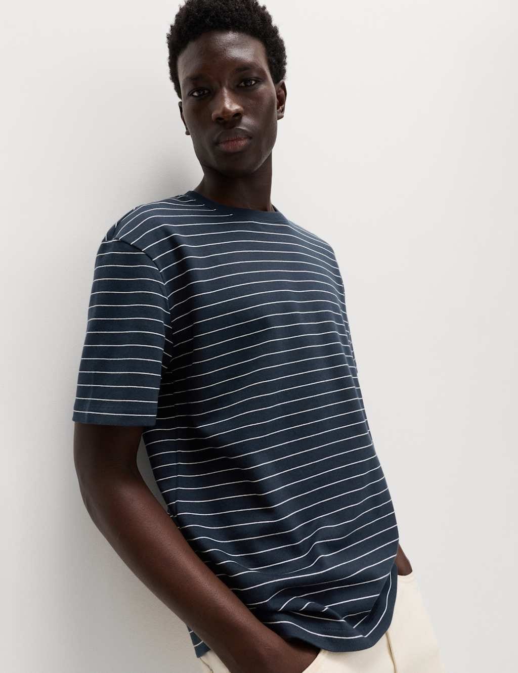 M&S Navy Mix Breton T-Shirt in Cotton Rich