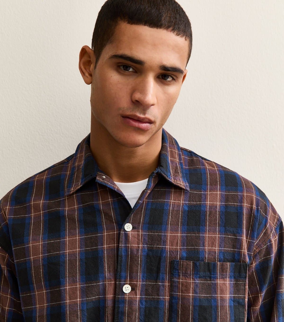 jack & jones Men's Dark Blue Boxy Long Sleeve Checked Shirt Jack & Jones New Look