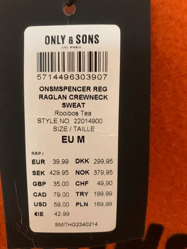 ONLY & SONS Only & Sons Raglan Crewneck Sweatshirt – Size M (Rooibos Tea Color)