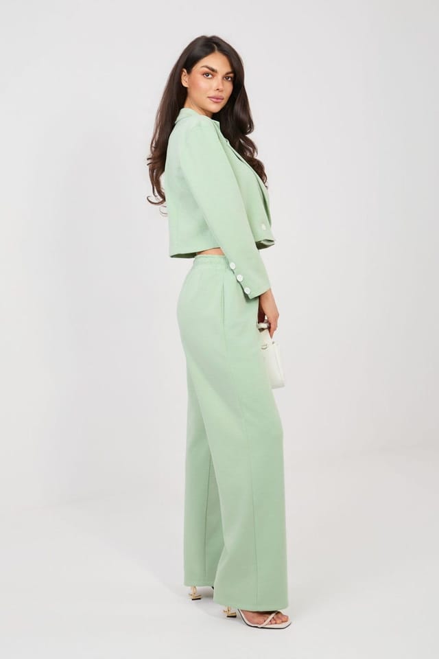 Love Lace Love Lace Women's Elegant Double Breasted Jacket Trouser Set in Green - 2