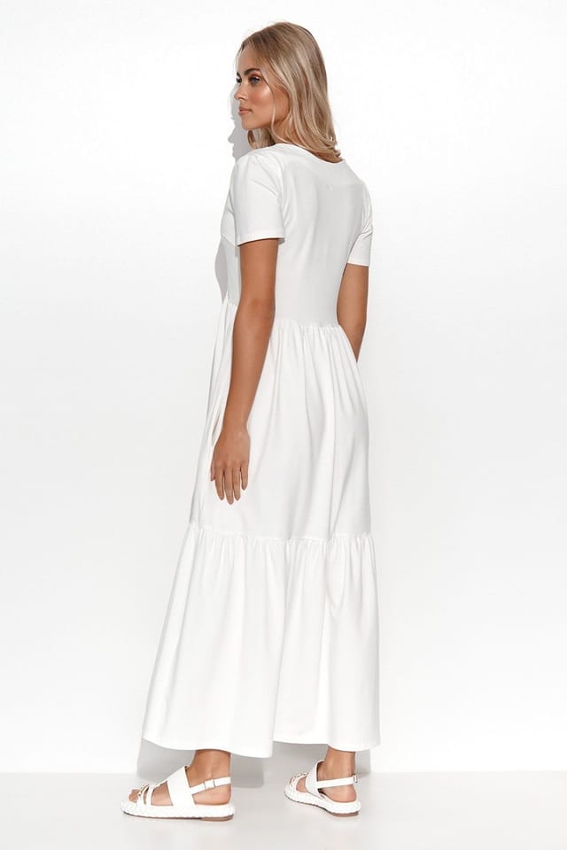 Love Lace Love Lace Women's V Neck Knit Maxi Dress with Ruffles Style 176206 in White - 2