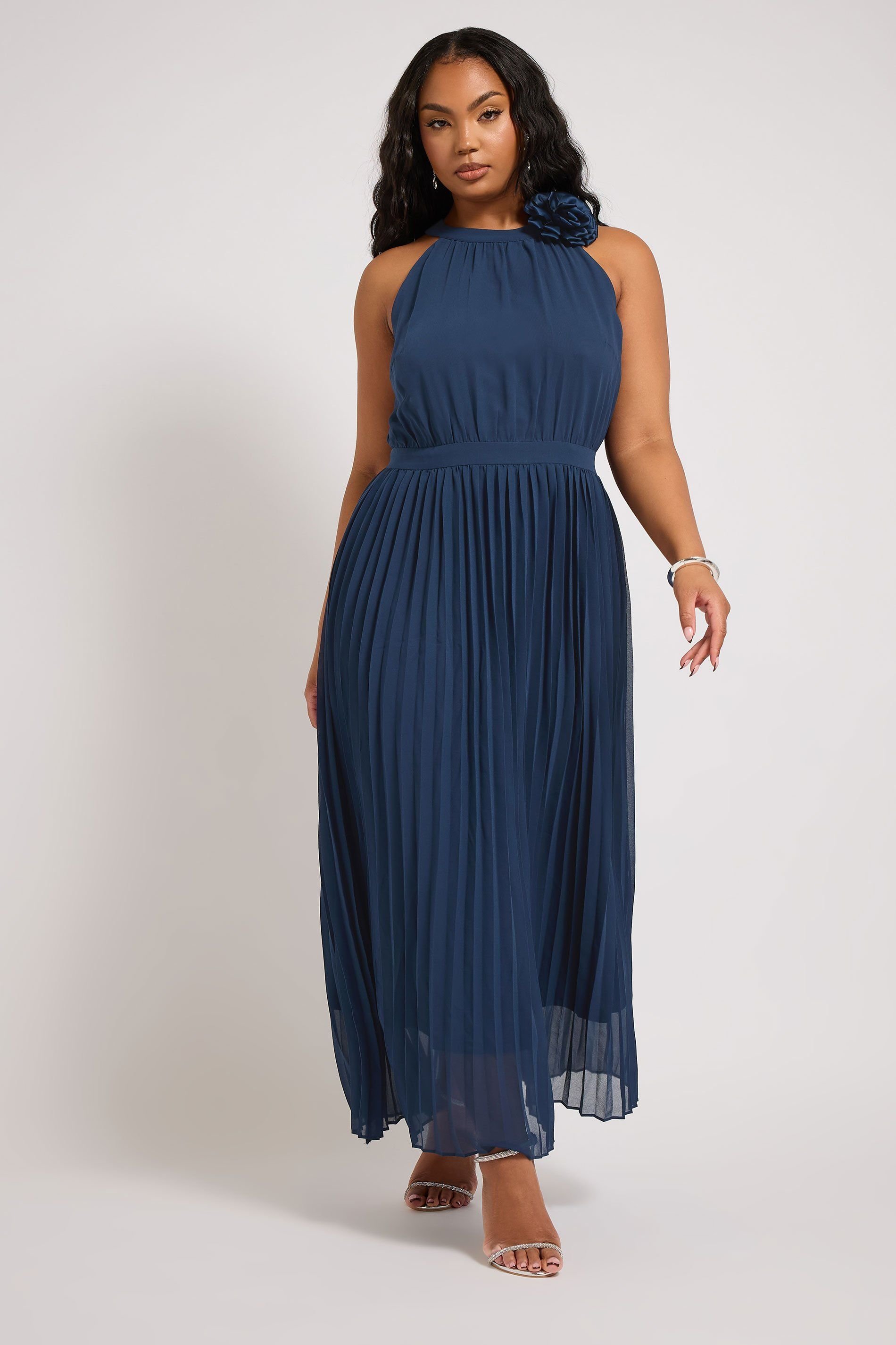 Yours Yours Women's Corsage Pleated Maxi Dress in Dark Navy - 4