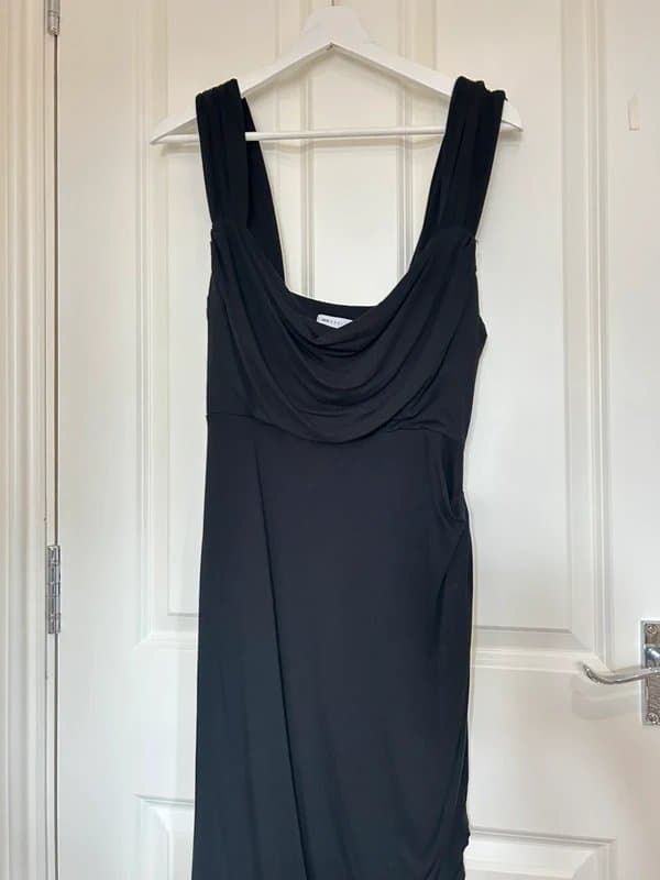 ASOS Black asos dress ruched and draped midi size 12