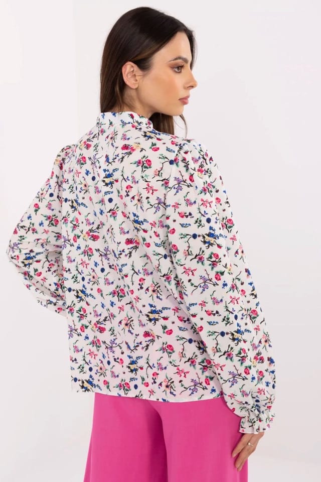 Love Lace Love Lace Women's Floral Stand Collar Long Sleeve Shirt in White - 3