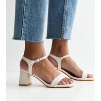 New Look Women's Off White Faux Leather Square Toe Block Heel Sandals Vegan New Look - 3