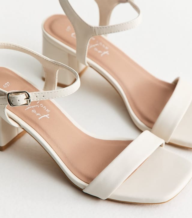 New Look Women's Off White Faux Leather Square Toe Block Heel Sandals Vegan New Look - 3