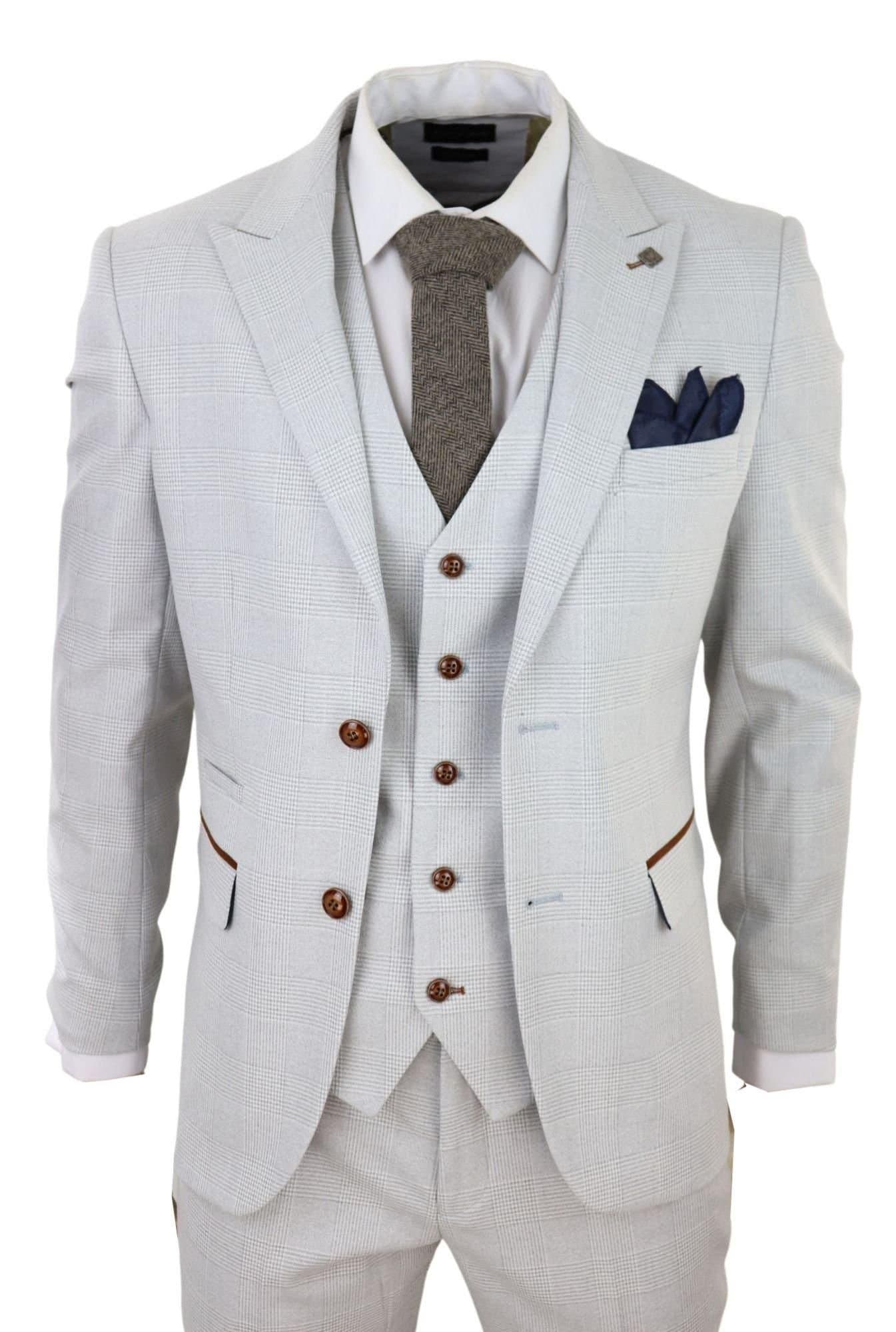 Paul Andrew Paul Andrew Men's Mark - 3 Piece Tweed Check Suit in Cream