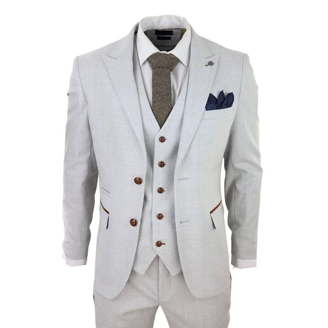 Paul Andrew Paul Andrew Men's Mark - 3 Piece Tweed Check Suit in Cream - 2