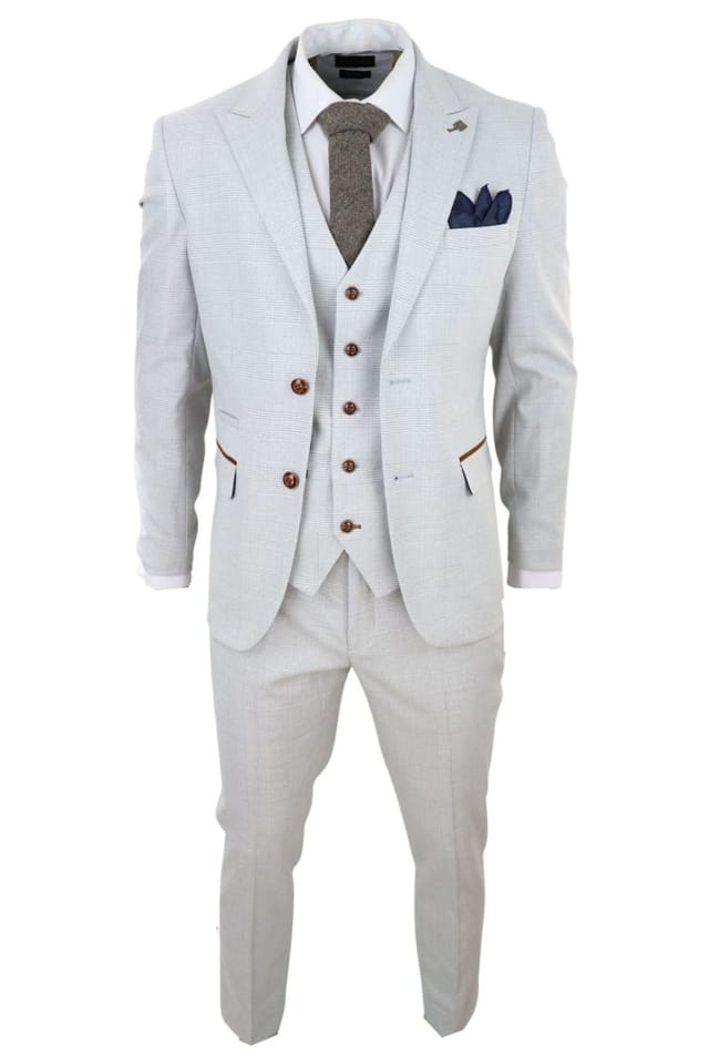 Paul Andrew Paul Andrew Men's Mark - 3 Piece Tweed Check Suit in Cream - 3