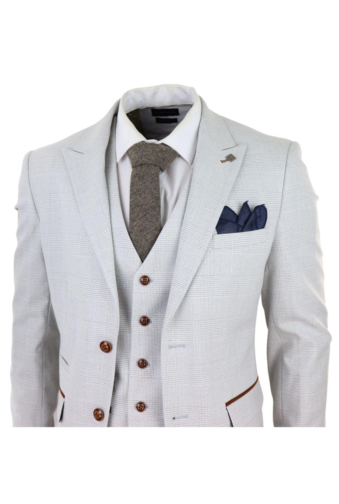 Paul Andrew Paul Andrew Men's Mark - 3 Piece Tweed Check Suit in Cream - 4