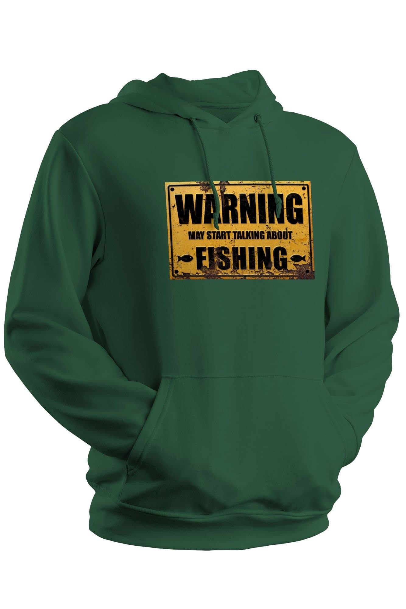 Bad Zebedee Bad Zebedee Men's Warning May Start Talking About Fishing Hoodie in Bottle Green