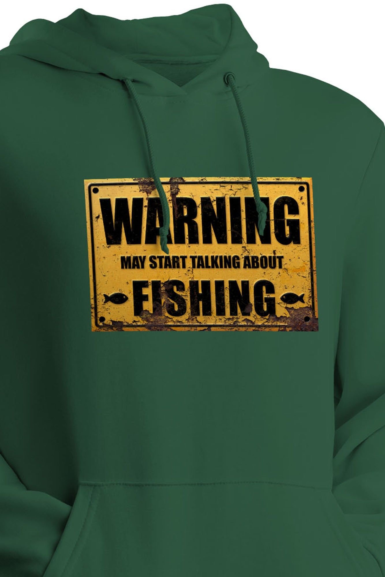 Bad Zebedee Bad Zebedee Men's Warning May Start Talking About Fishing Hoodie in Bottle Green - 2