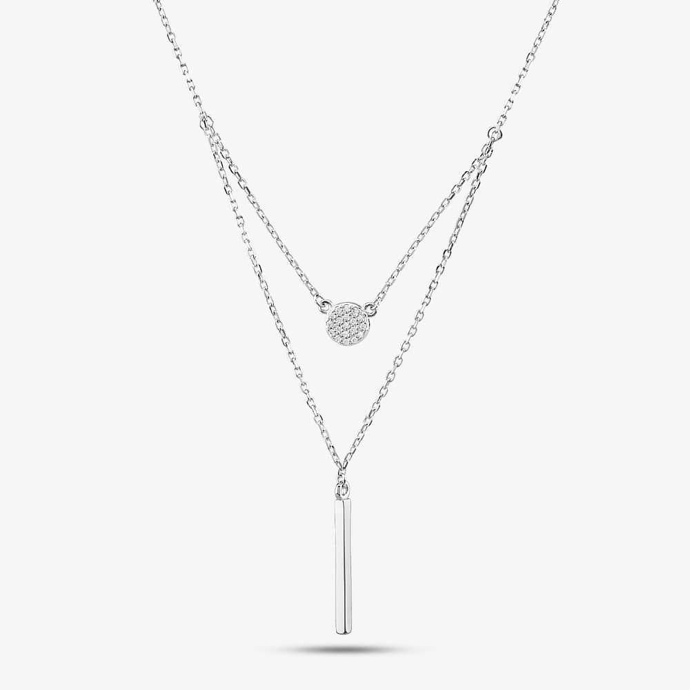 T.H.Baker T.H.Baker Women's Sterling Silver Cubic Zirconia Pave Two Row Double Lariat Necklace N611060